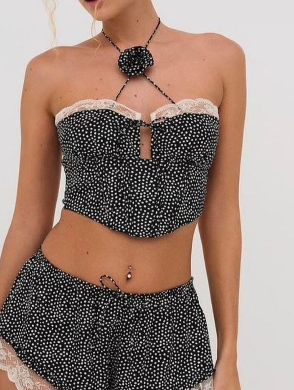 For Love & Lemons Black with White Polka Dot Bustier Top